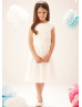 A-line Ivory Chiffon Beaded Knee Length Flower Girl Dress